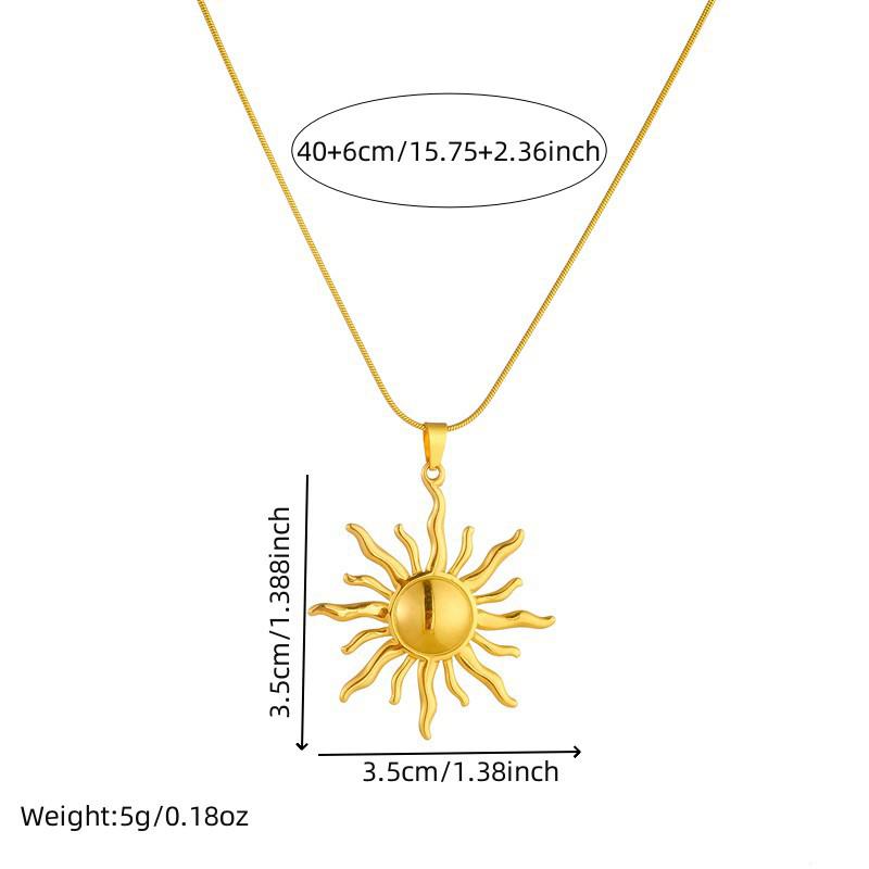 Stainless Steel Golden  Sun Pendant Necklace For Women Girl 2025  Concise Solar Neck Chain Jewelry Gift