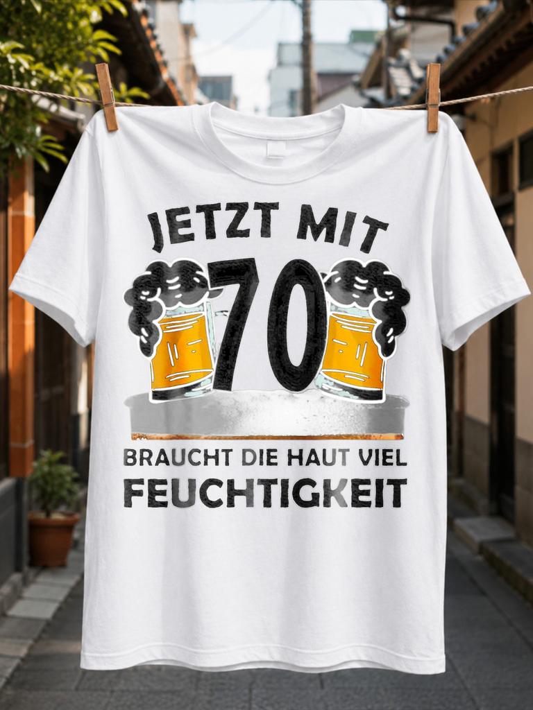 At 70 The Skin Needs Plenty Of Moisture Large Number 70 With Two Foamy Beer Birthday Humor Tee Unisex All TShirt