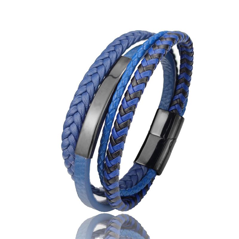 Fashion Charm Brown Men Bracelet Multilayer Leather Bracelet Punk Jewelry Stainless Steel Magnetic Clasp Bangles Boho Bracelet