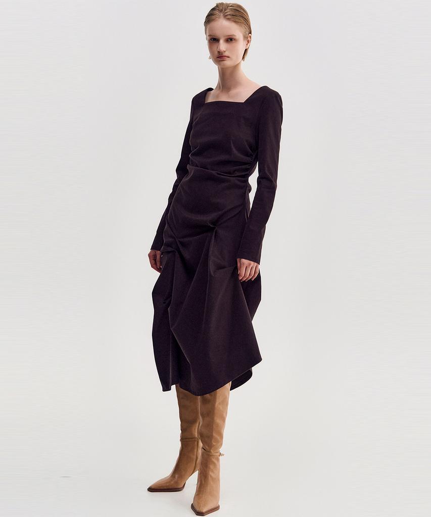 Kimjisu Dozi - Pinched Long Sleeve Dress _ Burgundy