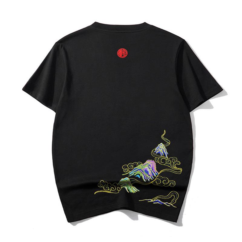 Men s Summer Embroidered Round Neck T-shirt - Fashionable and Versatile 2XL (80-87.5 kg) чёрный