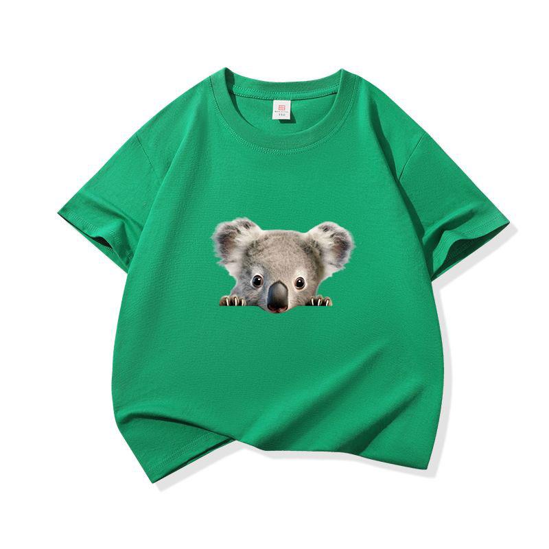 Bawełniany T-shirt dla dzieci Uroczy nadruk z wyłaniającym się koalą Okrągły dekolt Krótki rękaw Koszulka Casual Oddychająca Chłopcy Dziewczynki Letnie Topy
