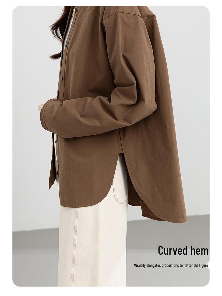 Xin Ge Cotton Loose Casual Long Sleeve Shirt with Beaded Collar