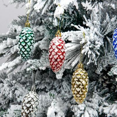 5pcsChristmas Tree Pinecone Hanging Ornament Christmas Party Glitter Red Artificial Pinecone Pendant Home Store Window Decoratio
