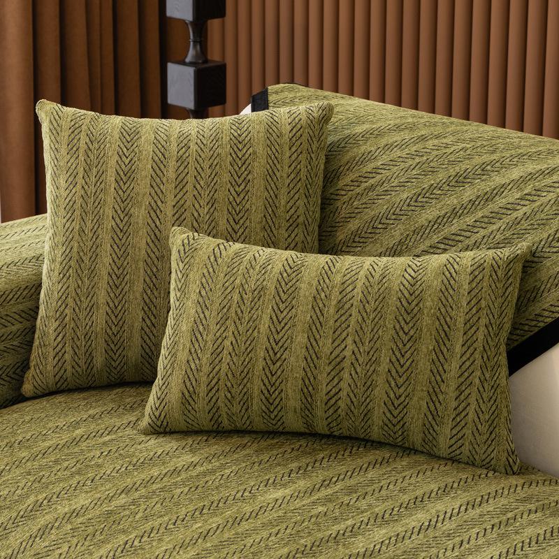 Fish Bone Pattern Chenille Sofa Cushion Universal Non-Slip In All Seasons, Medium And Ancient Style Straight Row Seat Cushion Cover, Sofa Cover