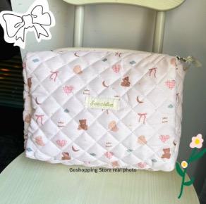 Quilted Cotton Ladies Travel Storage Bag Retro Cherry Women's Cosmetic Bags Cute Design Girls Pencil Case Makeup Bag Handbags