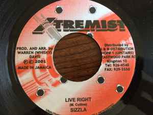 

7inch Record SIZZLA - Live Right NONE Xtremist 2001 Jamaica Reggae, Ska & Dub Used