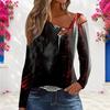 Top da Donna Taglie Forti Scollo Asimmetrico Cutout Spalle Scoperte Manica Lunga Stampato Nero Rosso Grigio
