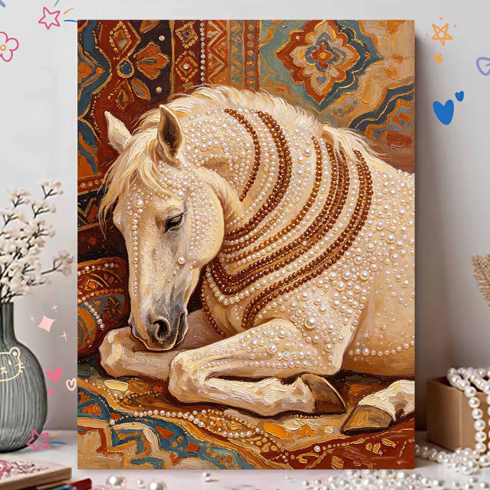 DIY Pearl Bead Art Canvas Horse Pattern Frameless Creative Craft Painting Kit for Relaxing Home Wall Decoration