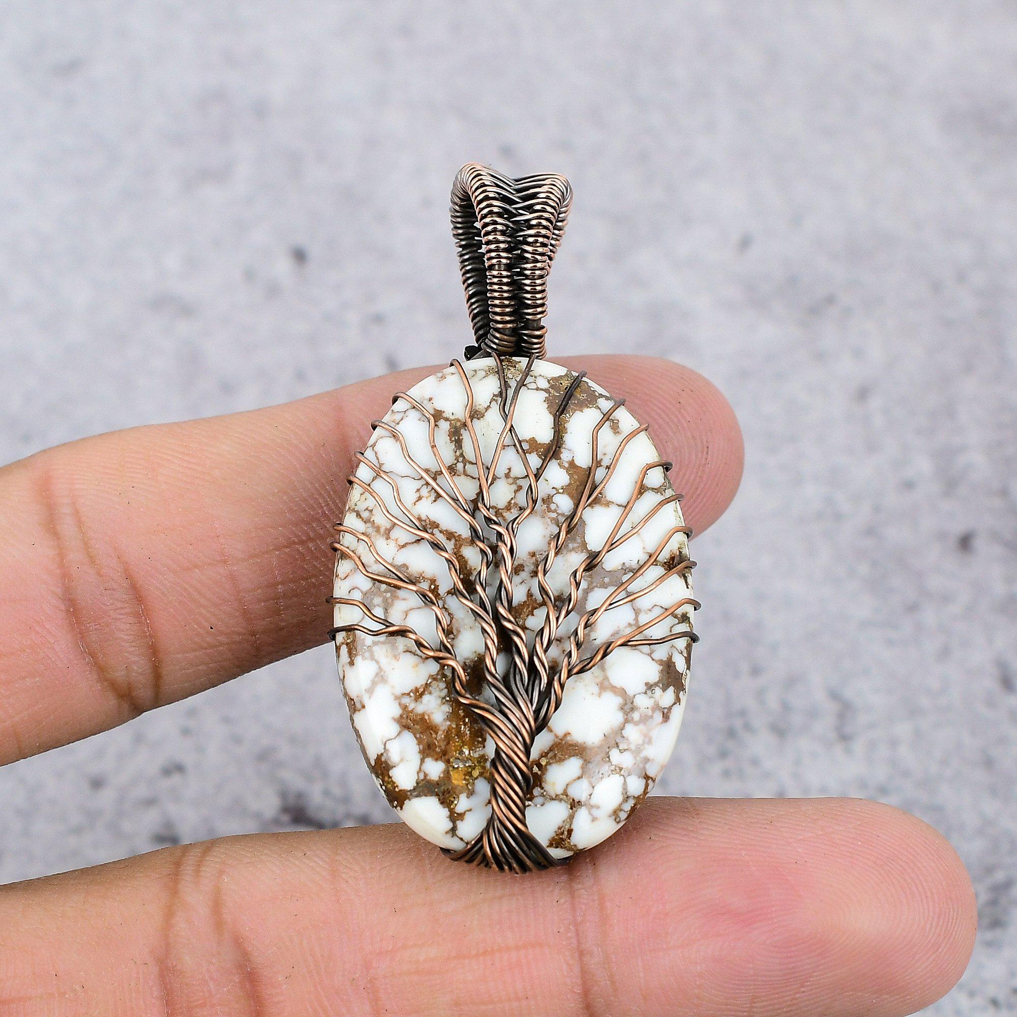 

Wild Horse Jasper Handmade Gemstone Pendant, 999 Copper Wire Wrapped Pendant Antique Jewelry, For Engagement Gift 2.55 Inches