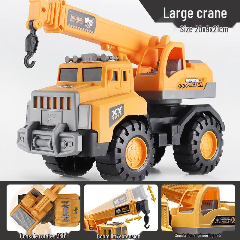 Large Children's Engineering Vehicle Toy Set: Inertia Mixer, Dump Truck, Crane, Excavator, Bulldozer