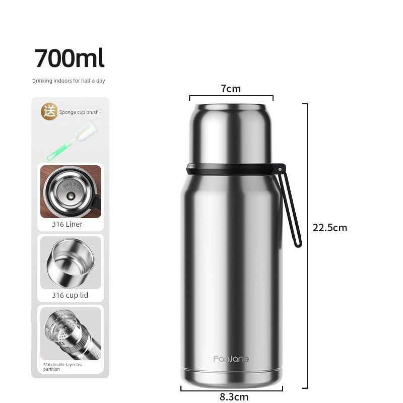 

Simple 316 Stainless Steel Large Capacity Thermal Insulation Cold Cup for Men Office Summer Braised Tea Cup Steel Color 700ml