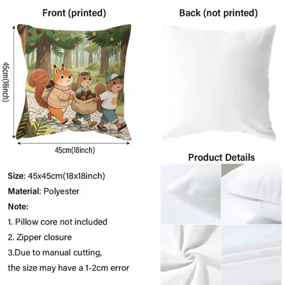 Cute Squirrel Cushion Cover Comfortable Reversible Pillow Cover Ideal for Car Sofa Bedroom & Beyond