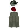 Mens Western Cowboy Costume Faux Suede Tassel Vest with Rivets Design Vintage Bandanna Hat 3 Piece Set