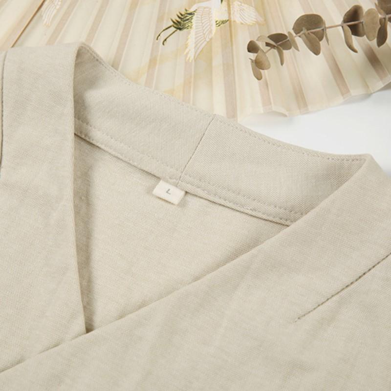 Johnature Women Chinese Style T-Shirts Solid Color V-Neck Seven Sleeve Summer Loose Casual T-Shirts