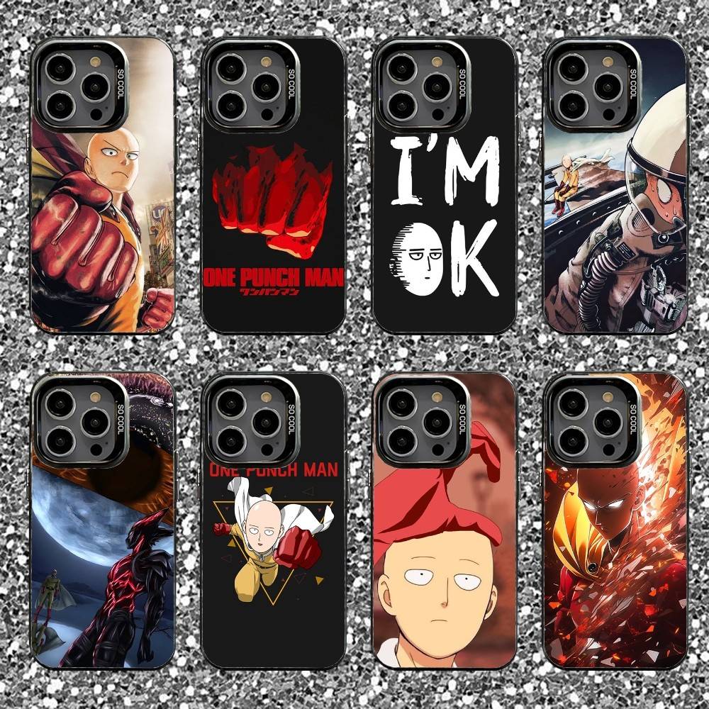 One P-Punch-Man Phone Case For iPhone 16,15,14,13,12,11,Pro,XS,Max,Plus,Mini,SE Black Candy Matte Shockproof Cover