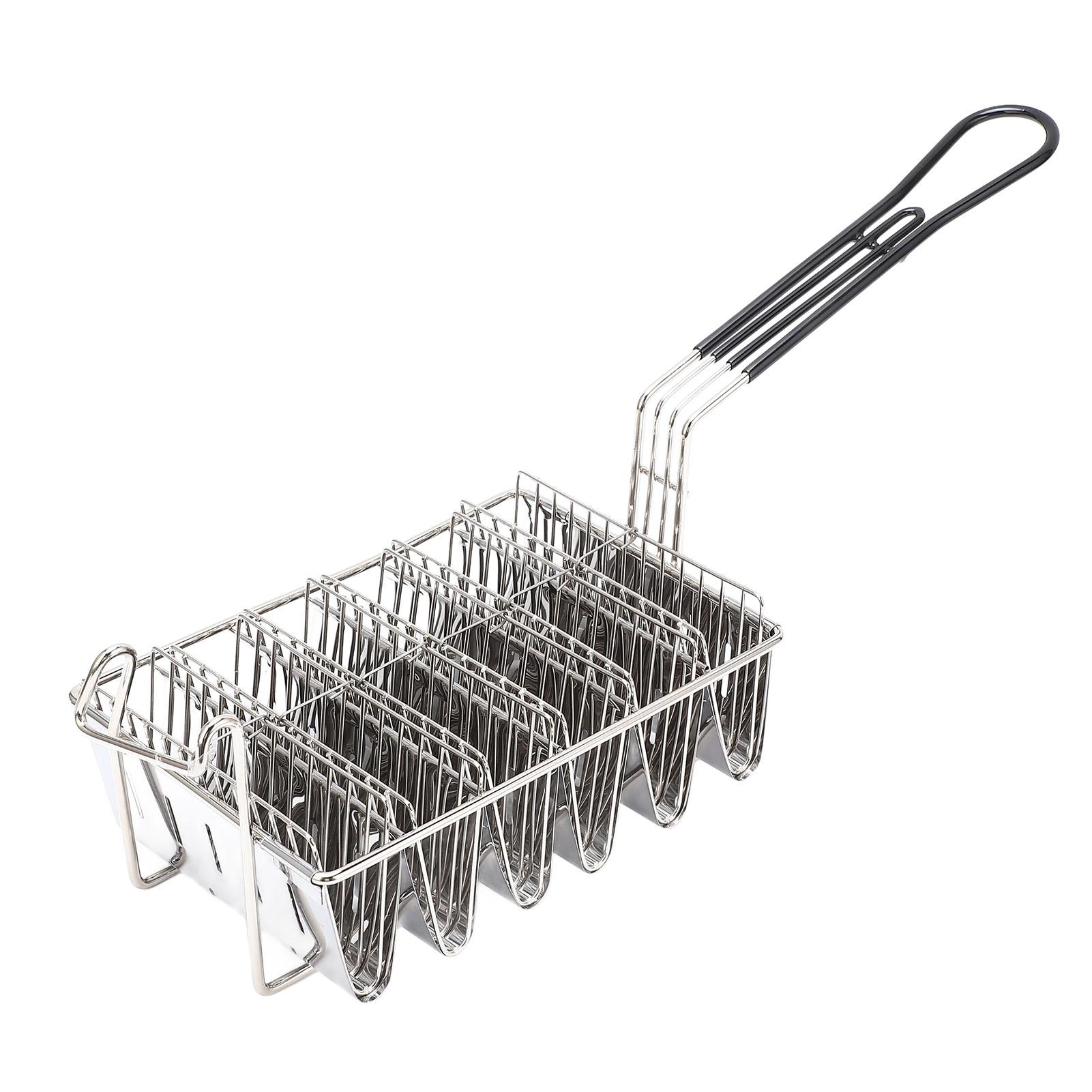 

Корзина для фритюрницы Taco вмещает 6 ракушек. Резиновая ручка. Стойка для фритюрницы Taco Shell из нержавеющей стали. L