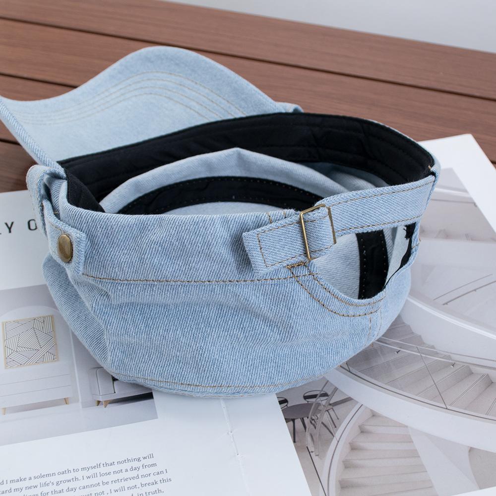 Retro washed denim flat-top equestrian hat for men and women, spring and summer fashion wear, metal buckle decorative beret