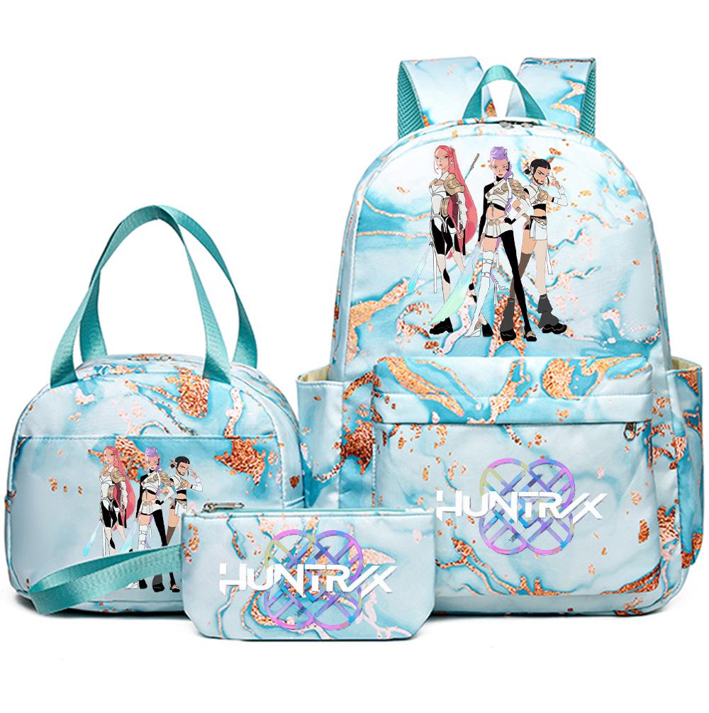 3Pcs/set Cartoon Kpop Printed Backpack with Handbag Pencil Case for Teenager Student Girl Boy Bookbag Schoolbag Women Large Capacity Travel Bag