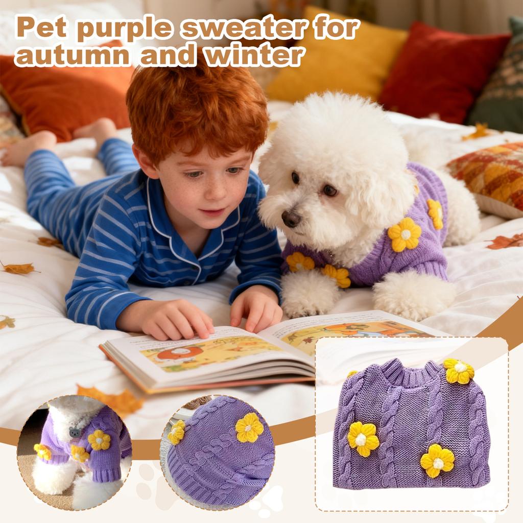 Haustierpullover Lila Hundekleidung für Winter, Warm und Stilvoll für Teddy, Bichon, Katzen, Pomeranian