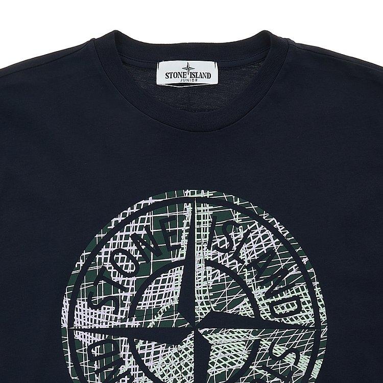 Stone Island T-Shirt Logo Print Casual Short Sleeve Kids Tops Navy-Blue 781621072-V0020