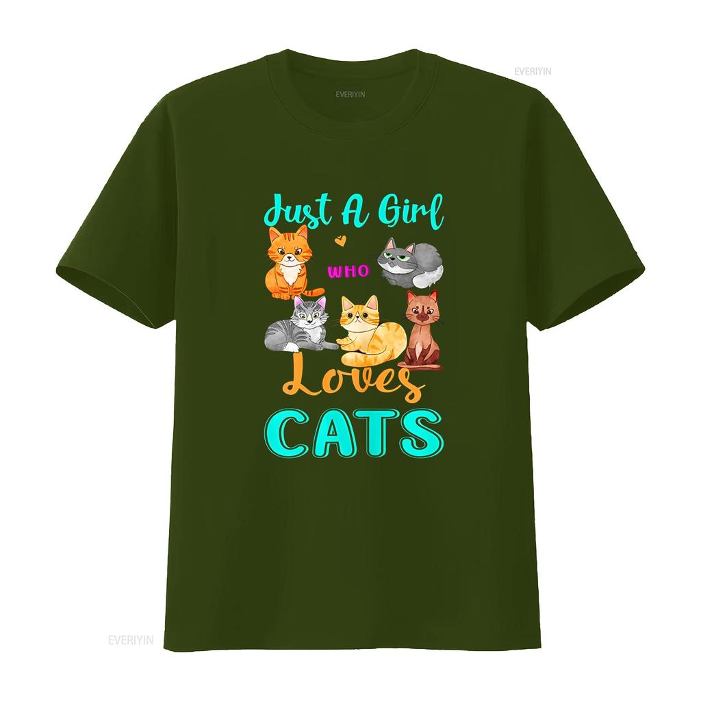 Just A Girl Who Loves Cats Cat Lover s T Shirt vintage Washed Soft graphic Comfortable homme designer clothes Casual Versatile