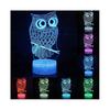 Berührungsschalter Tisch Schreibtischlampe Kinder Mode 3D Eule LED Nachtlicht Schlafzimmer Dekor Weihnachtsgeschenke