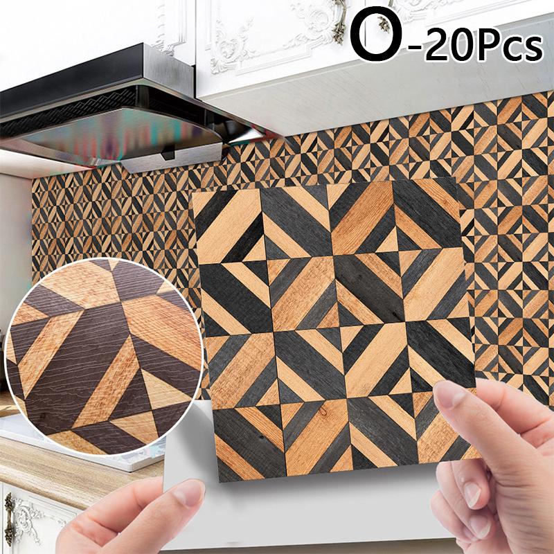 20db 10*10cm fali matrica tapéta PVC öntapadós fa erezetű kerámia csempe Lakásdekoráció