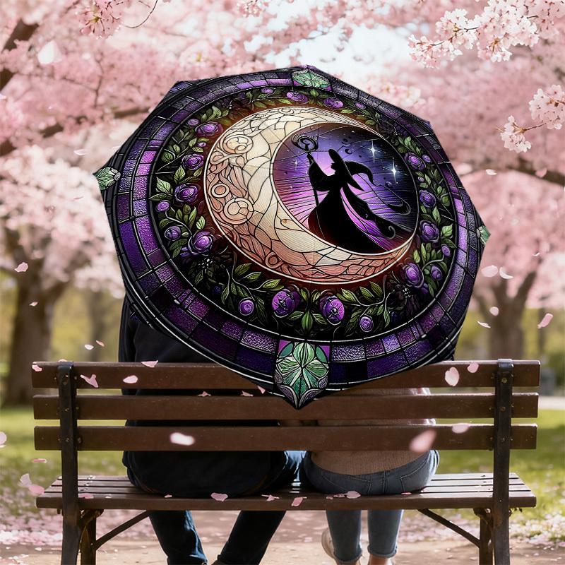 1PC Moon, WitchAutomatic Open/Close Umbrella with Windproof, 8-Rib Sturdy Canopy, Durable Ribs, Fashionable Design1207A
