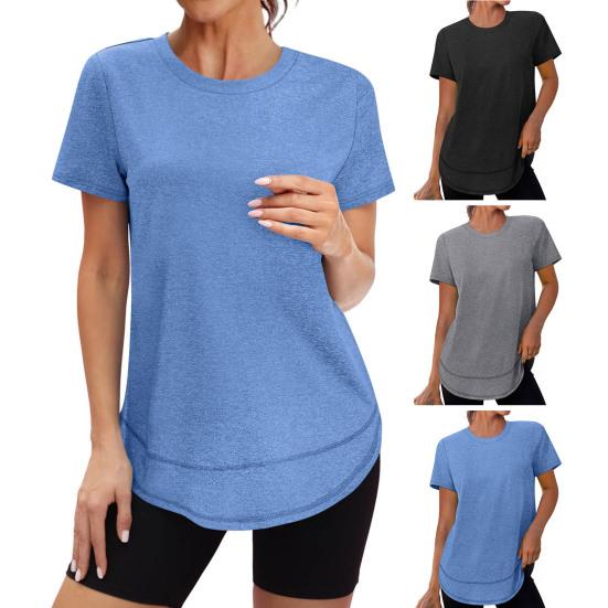 Women Tops Round Neck Short Sleeve Loose Fit Tee Shirt Pure Color Soft Breathable Fabric Summer Tops Casual Sporty Wear