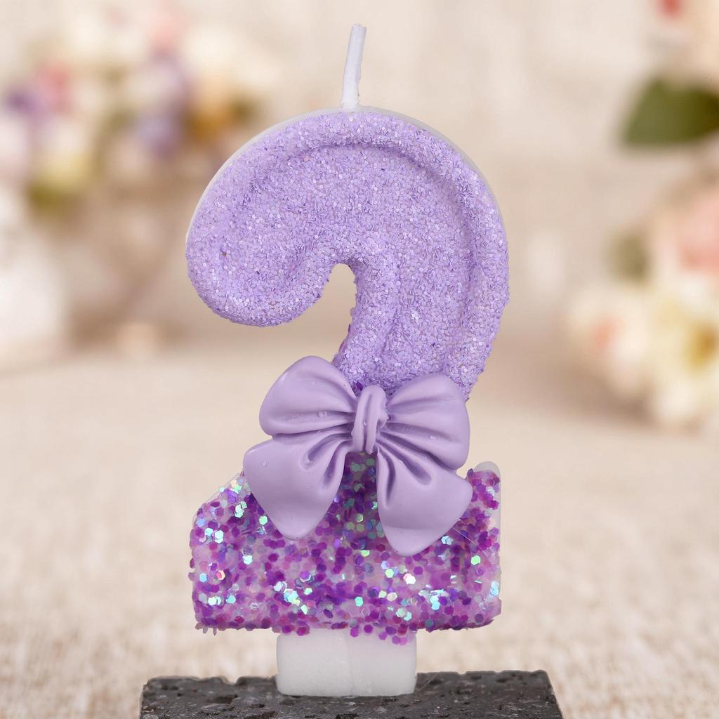 Purple Bow Digital Birthday Cake Candle