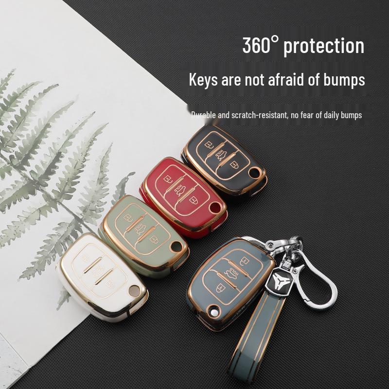 Premium Hyundai Key Cover: Mistra, Elantra, ix35, Santa Fe, ix25 - Gold Edged Full Wrap Protective Case.