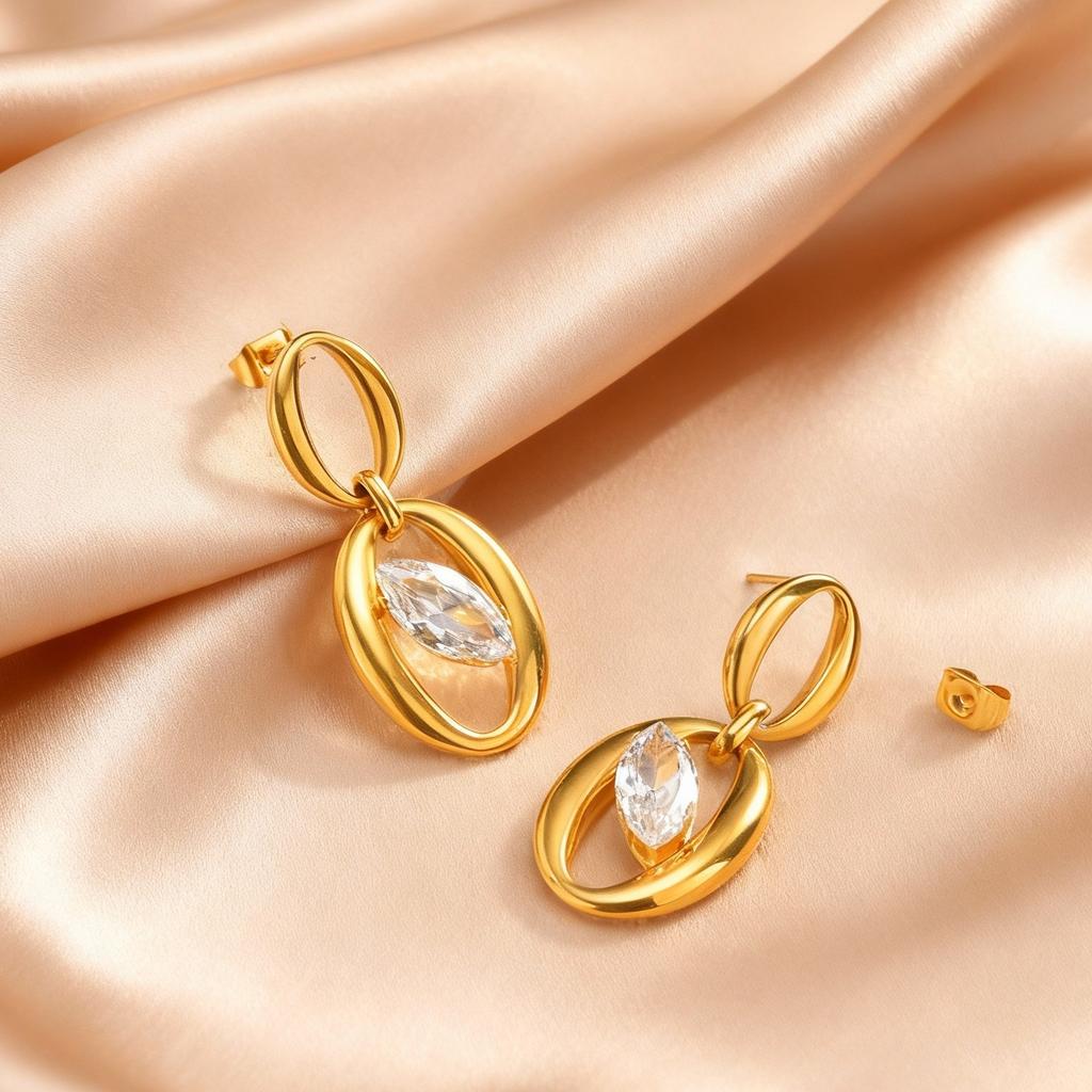 Minimalist Geometric Zircon Drop Earrings for Women, 18K Gold Plated Stainless Steel Waterproof Jewelry Gifts