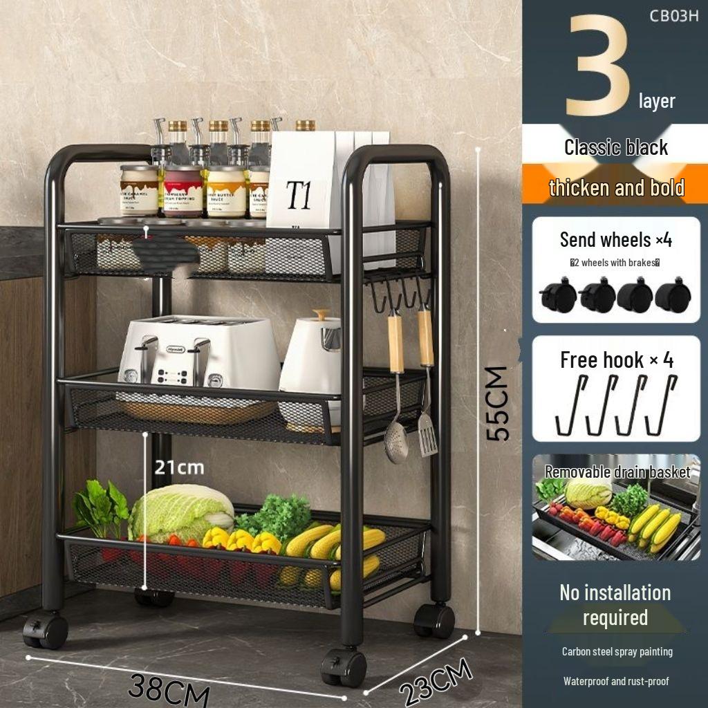 Scaffale da Cucina Multi-Livello da Pavimento: Cestello Amovibile per Verdure e Carrellino per Snack