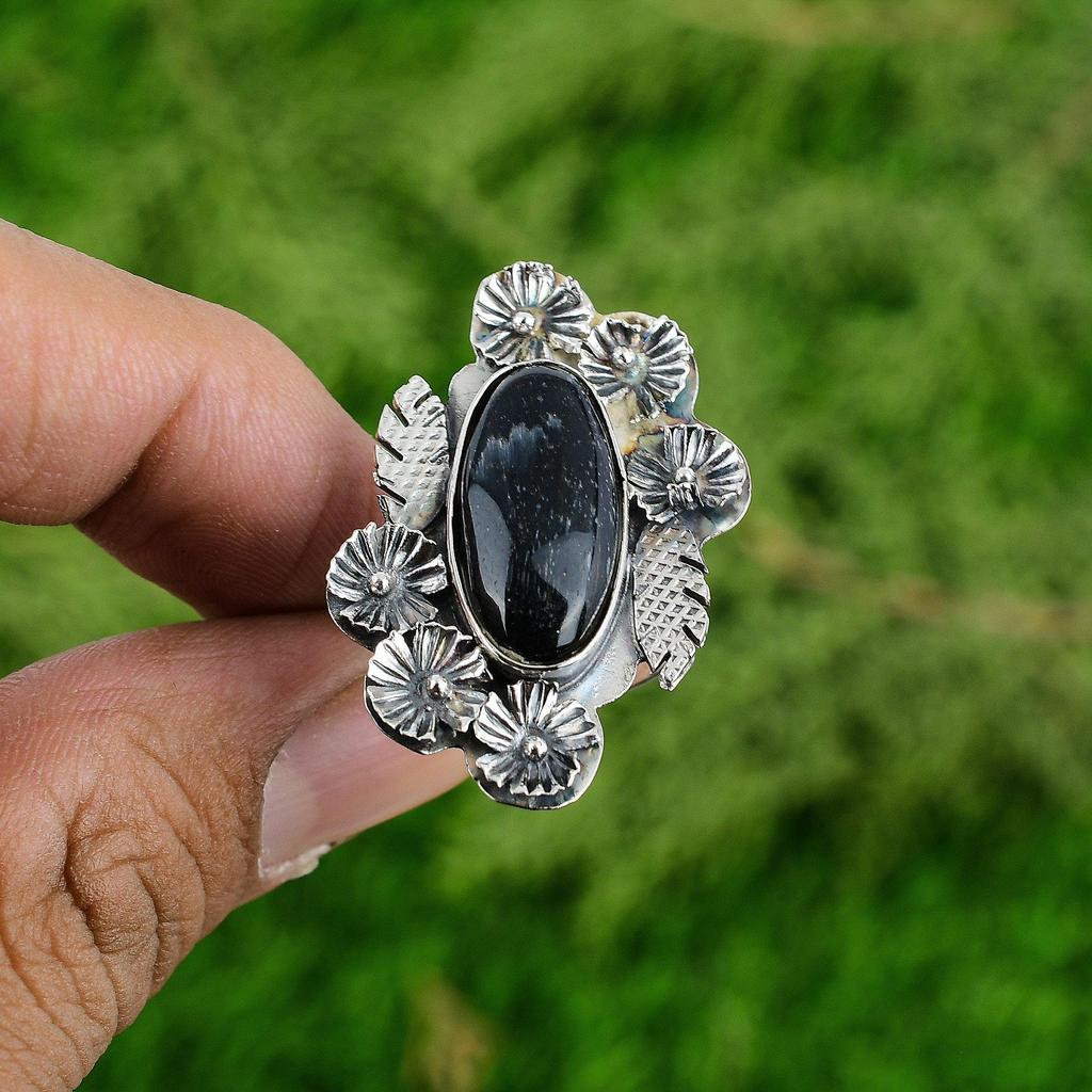 Natural Nellite Gemstone 925 Silver Multi Stone Flower Adjustable Ring For Women