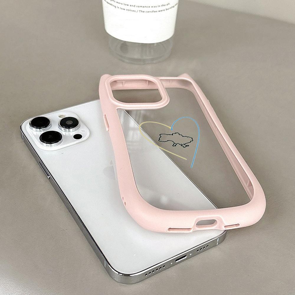 Soft Cat Ear Phone Cases for iPhone 16 15 13 12 11 Pro Max 14 Plus XR XS Max TPU Anti-Drop Transparent Acrylic Back Cover N88 Love Design