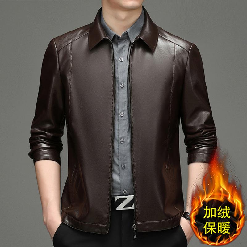 Leather jacket men's fur integrated fleece thickened dad clothing middle-aged and elderly leather jacket men's leather jacket