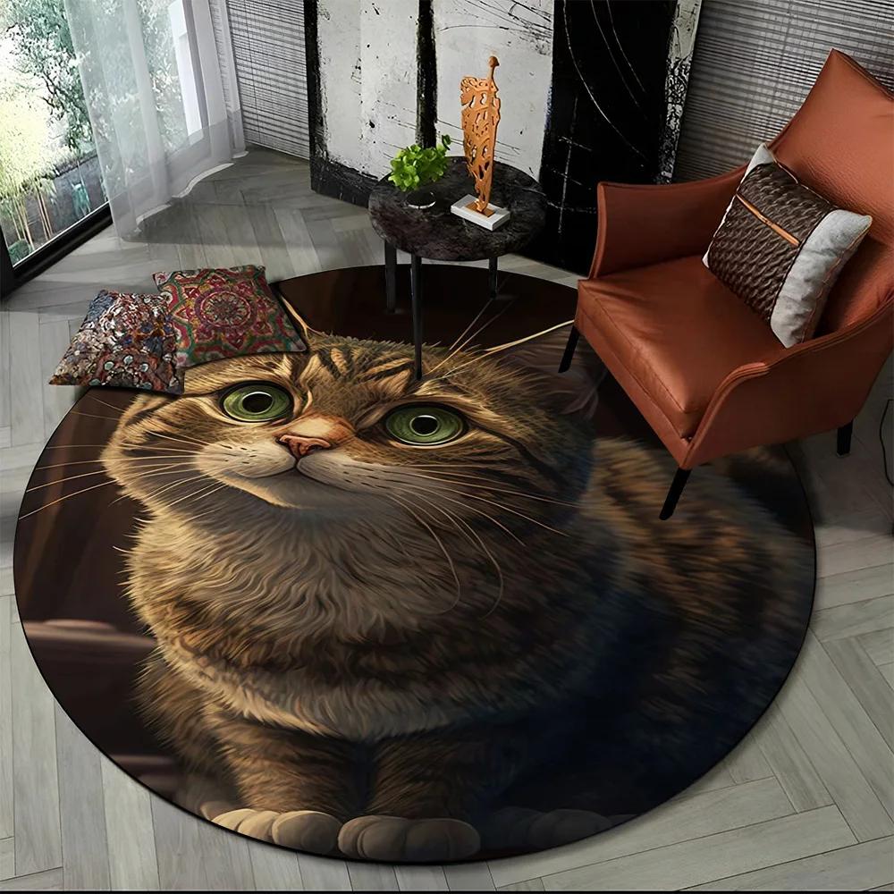 Cute Calico Cat,Persian Cat,Ragdoll Cartoon Round Carpet Rug for Living Room Bedroom Kids Decor,Pet Area Rug Non-slip Floor Mat