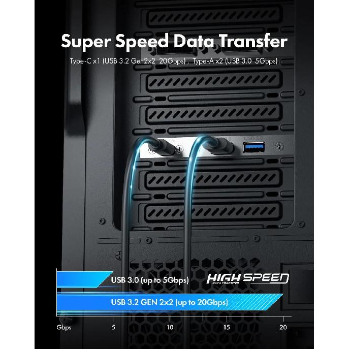 20Gbps USB3.2 Gen2x2 Frontpanel-Adapter, USB-C und USB zu USB3.2 Type-E Key-A 20Pin und 19Pin USB-Anschlüssen mit PCIe-Halterung