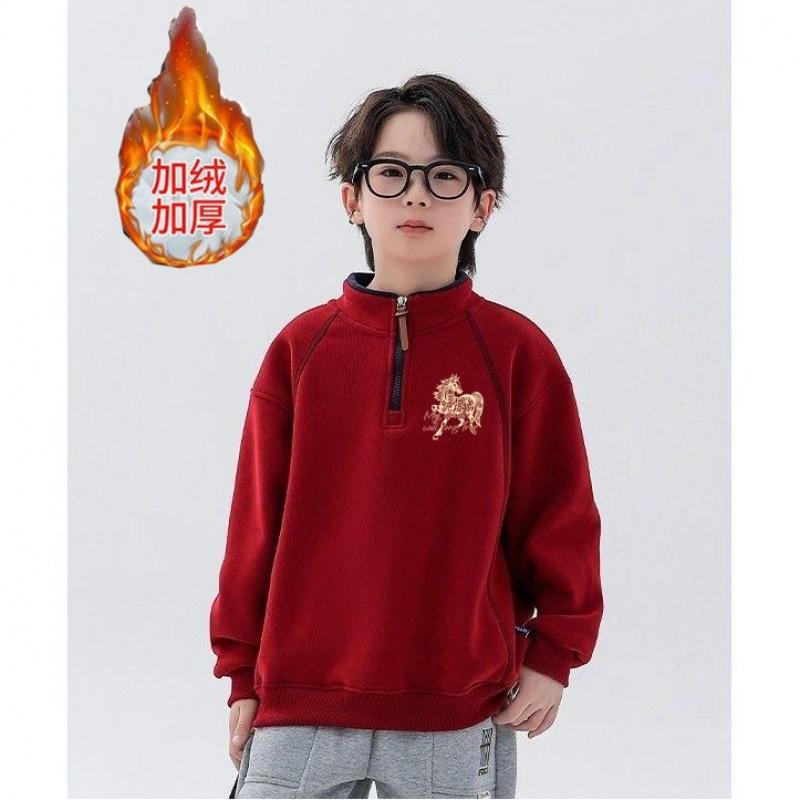 Boys Fleece Lined Half Zip Stand Collar Sweatshirt Warm Long Sleeve Jacket for Big Kids Chinese New Year Outfit