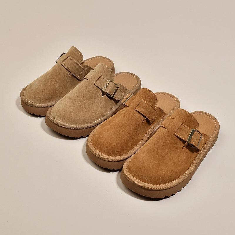 Thick-soled Soft Leather Boken Slippers Women's Wear Spring 2025 New Bag Head Half Slippers Retro Muffin Lazy Shoes