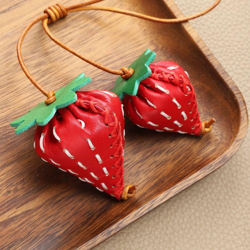Pear Fruit Pendant Strawberry Bag Pendant Multi-color Leather Keychain  Car Accessory