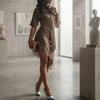 Women's Lace Cutout Satin Dress Short Sleeve Cocktail Going Out Dress