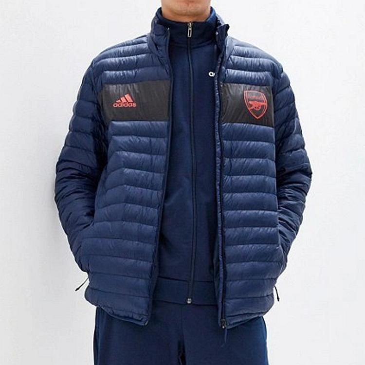 Adidas Color Block Logo Print Stand Collar Quilted Cotton Jacket Men Jacket Navy-Blue EH5624