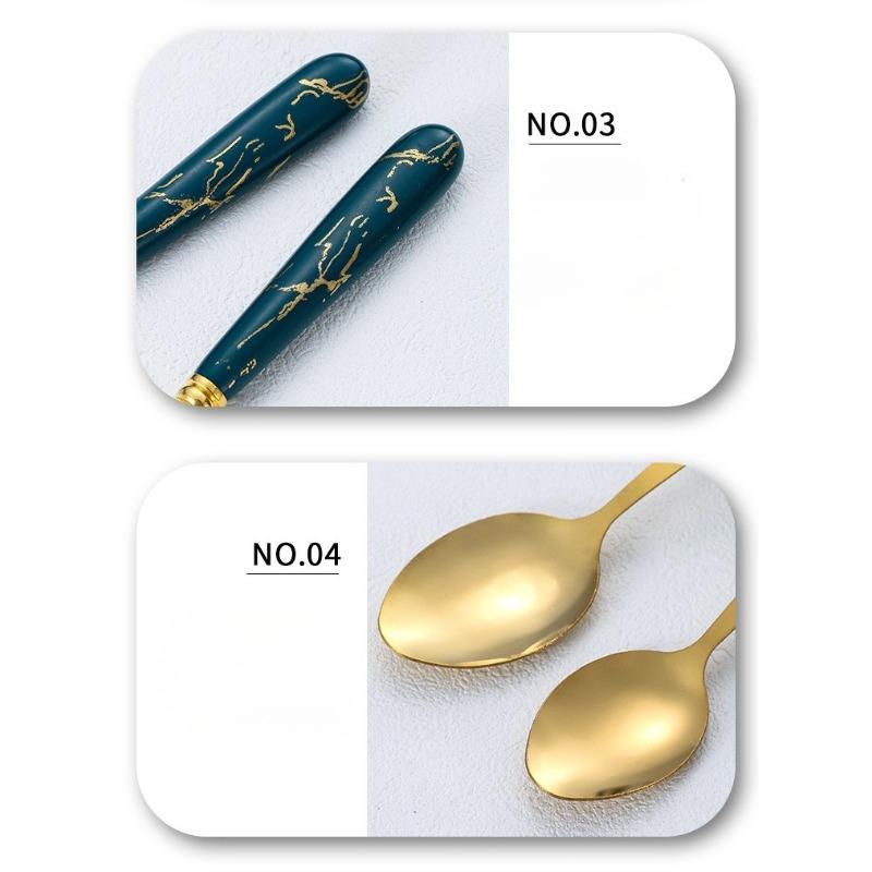 Stainless steel knife, fork, spoon, Nordic 24 piece cutlery set, marble pattern, dessert spoon, steak knife and fork gift box set