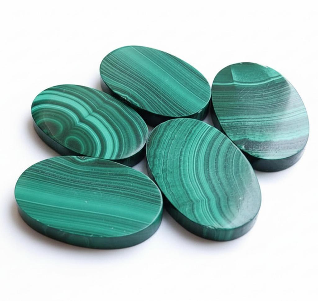 Green Oval Malachite Gemstone: Coin Shape Cabochons, Custom Sizes