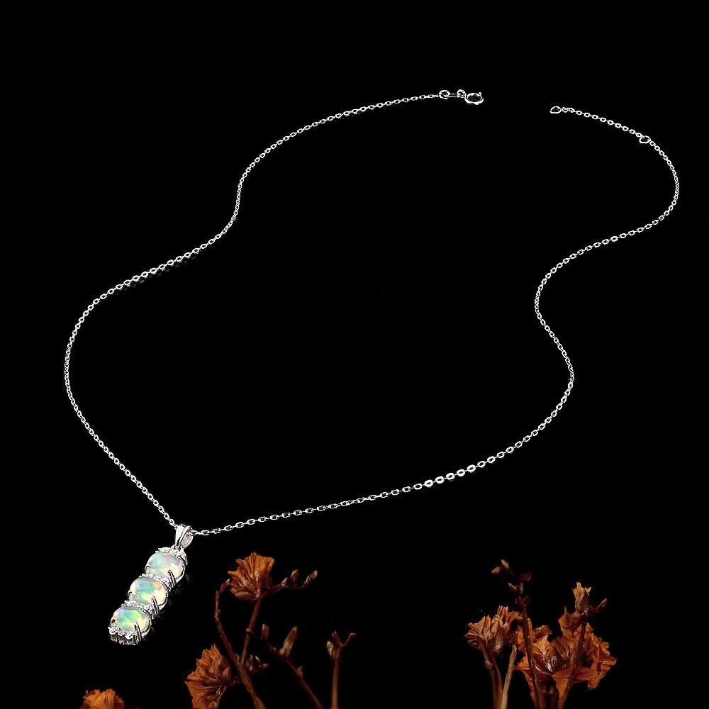 Beautiful 925 sterling silver October Birthstone Natural opal Pendant necklace fine jewelry anniversary Banquet Festival gift