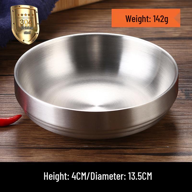 Golden Double-Layer Korean Cuisine Bowl - 304 Stainless Steel, Ideal for Rice, Soup, Kimchi, and Cold Noodles.