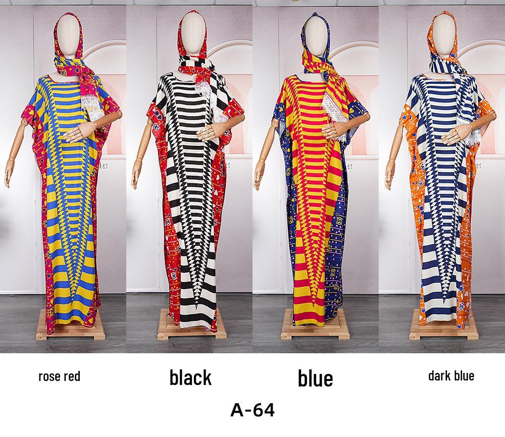 Color Block Chiffon Dress with Headscarf - Plus Size African Muslim Women's Long Robe