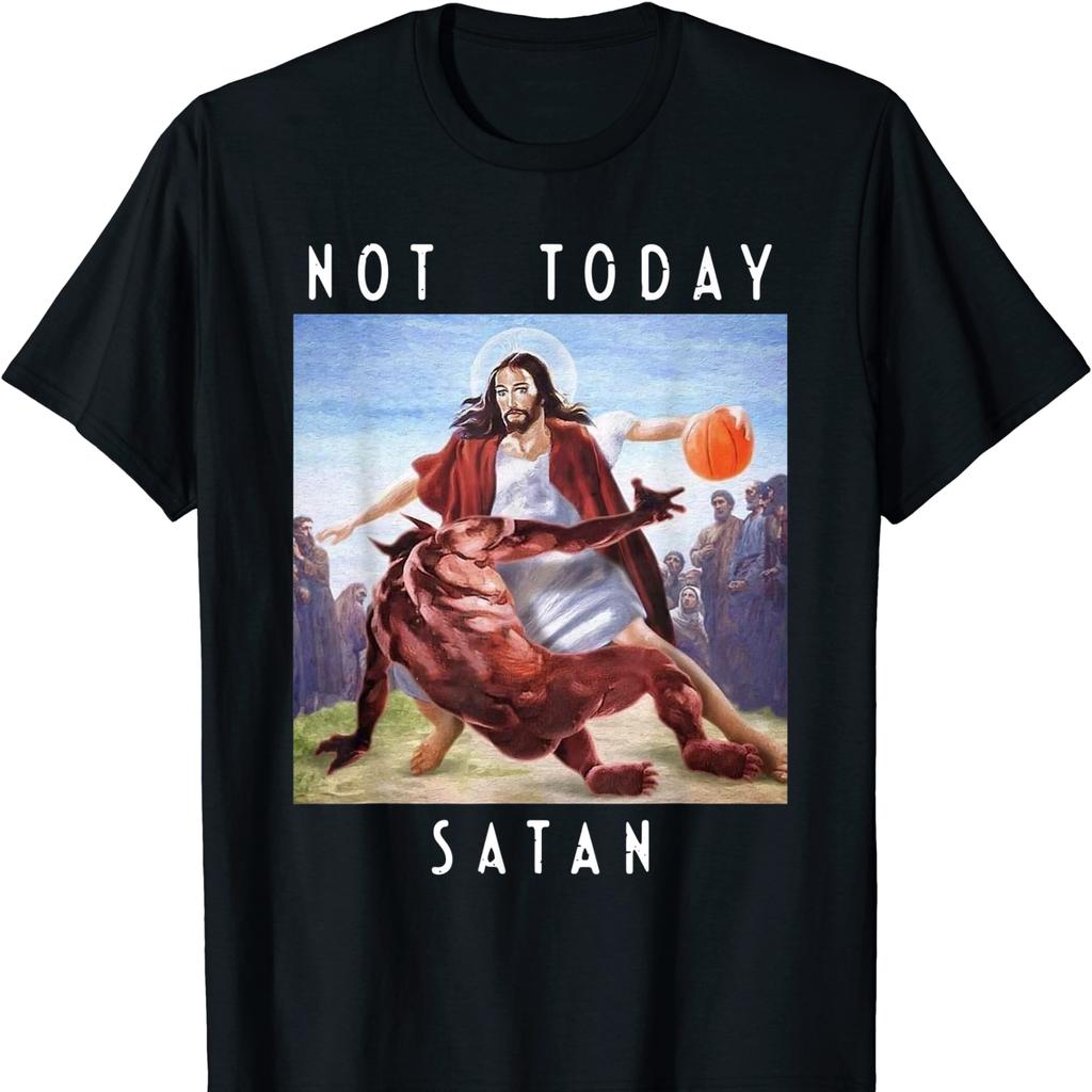 Jesus Vs Satan Basketball Printed Polyester T Shirt Unisexs O Neck Not Today Satan Versatile Casual Short Sleeve S 3xl Summer Tops